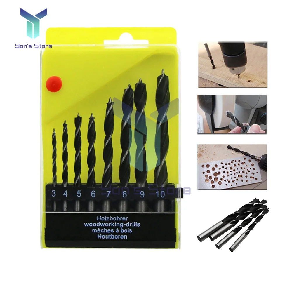 

8Pcs 3 Flute Wood High-carbon Drill Bits Set 3mm-10mm for Reamer Woodworking Metal Power Tools Wood Drilling Hole twisted drill