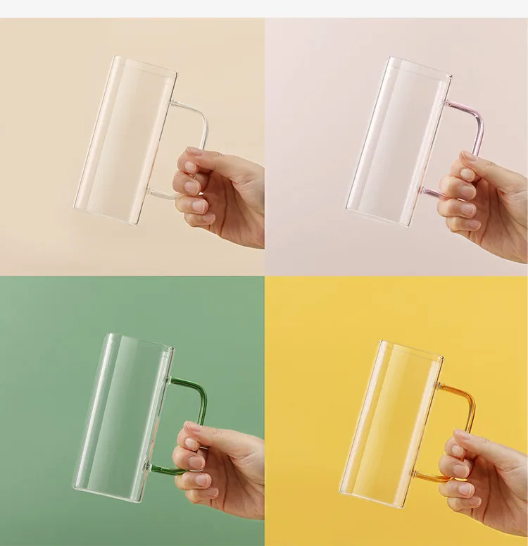 400ml Design Colorful Ear Glass Mug Handmade Simple square Coffee Cup for Hot Water Tumbler Gift Drinkware |