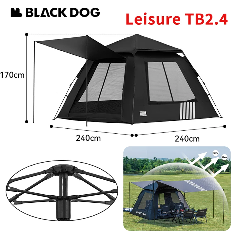 Фото Автоматическая палатка Naturehike BLACKDOG для кемпинга, пикника, солнцезащитный козырек с черным покрытием, портативная водонепроницаемая палатка 150D для детей 6-8 человек №1
