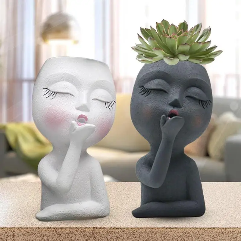 

Funny Flower Pots Reusable Unique Face Planters Pot Woman Body Flower Pot Modern Face Vase Sculpture Cute Lady Face Plant Pots