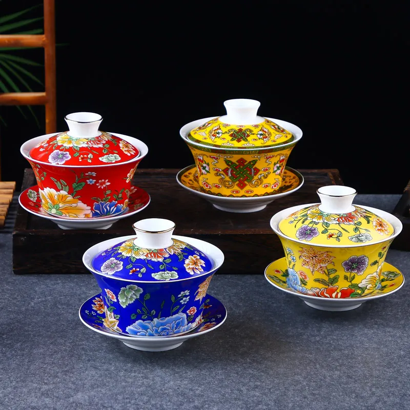 Hand Painted Blue and White Porcelain Gaiwan 300ML Tea Set Kung Fu Tea Set Tea Cup Porcelain Bowl For Travel Easy Kettle