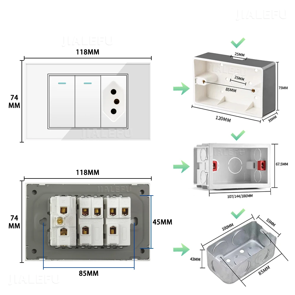 Настенная розетка из закаленного стекла 4 х2 10 А 20 белый зеркальный параллельный