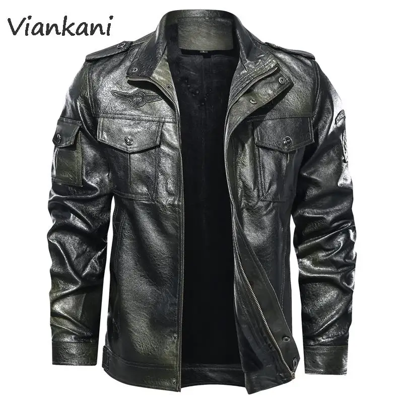 

2022 Men Motorcycle Jacket Autumn Winter Men Faux Pu Leather Jackets Casual Embroidery Biker Coat Zipper Fleece Jacket Badges