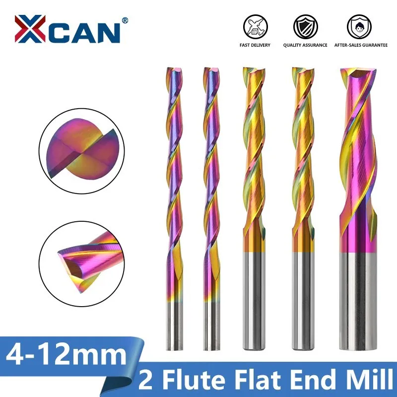 

XCAN Milling Cutter 2 Flute Engraving Bit Super Coated Carbide Flat End Mill 4/6/8/10/12mm Shank Wood Milling Cutter