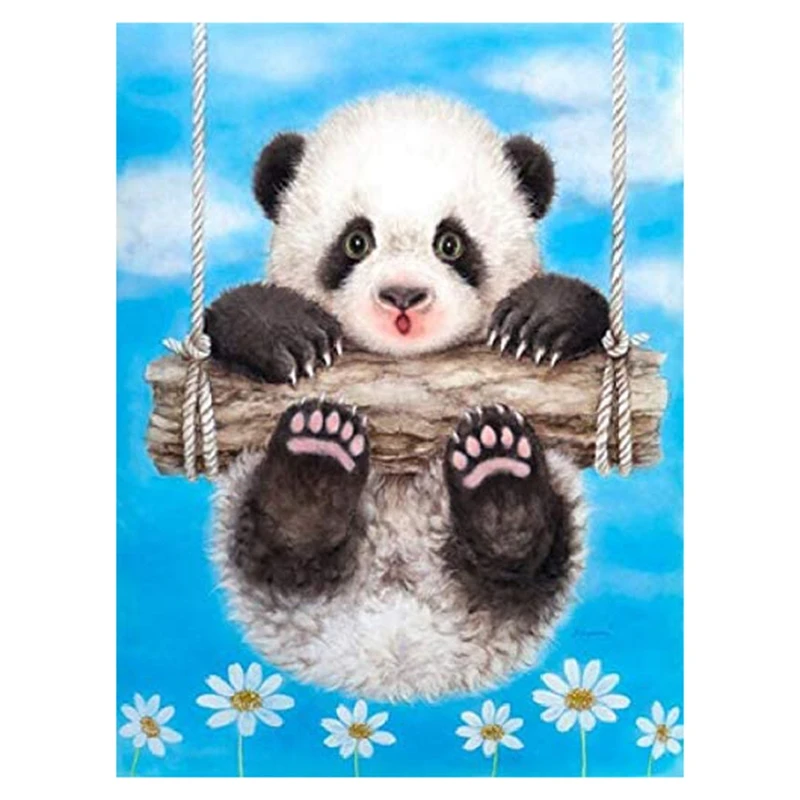 

Round Diamond Full Diamond Diamond Painting Set Living Room Decoration Children's DIY Painting Tool Panda Swing