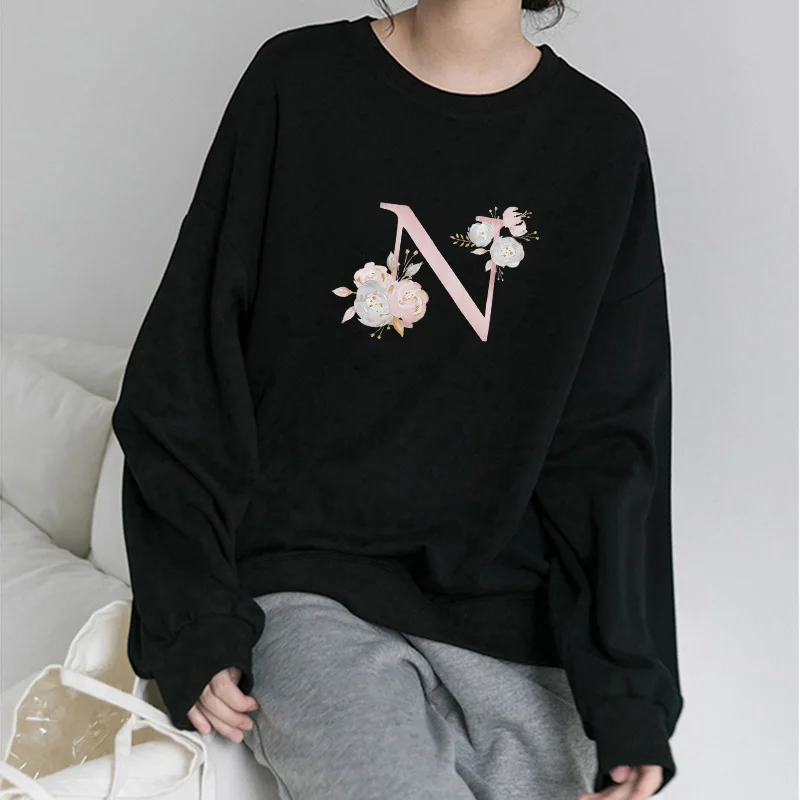 

NEW Fashion Women Pullover Sweatshirt Pink Letters Print Round Neck Loose Casual Round Neck Female Clothing for Women Streetwear