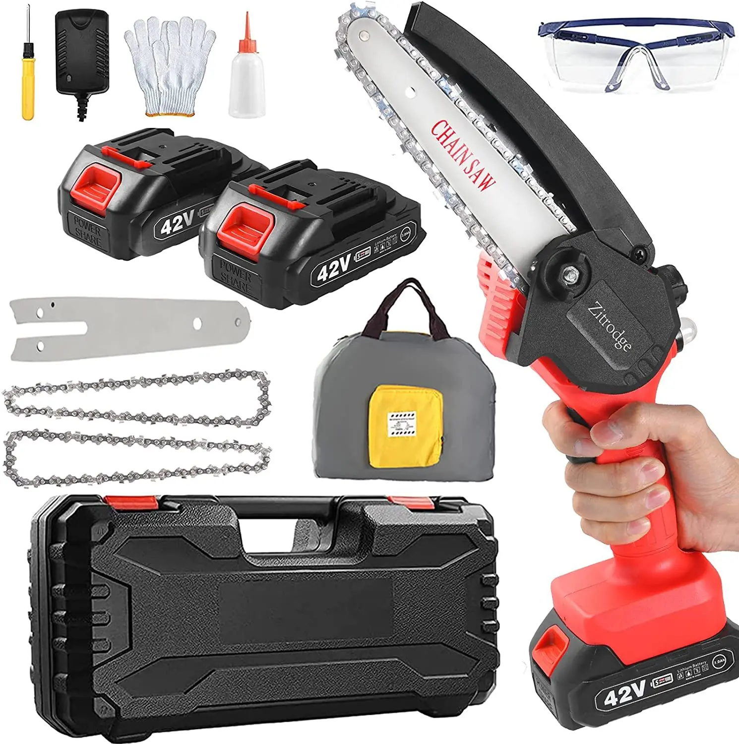 

Mini Chainsaw Cordless, 4 inch Portable Battery Powered Chain Saws with Safety Lock, One-Hand Handheld Metal wall plate