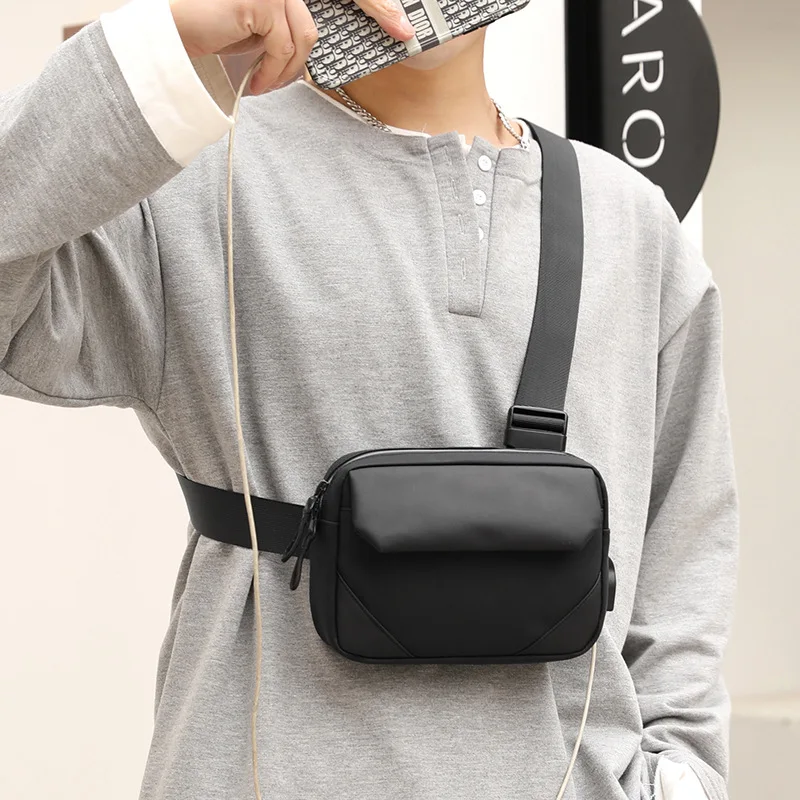 New Men's Fashion Pure Color Pu Leather Waist Bag Shoulder Bag Street Trend Multifunctional Single Shoulder Bag Wholesale
