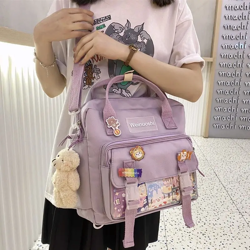 2023 New Korean Version Messenger Canvas Bag Female Students Attend Class Shoulder School Bag Remedial Remedial Handbag