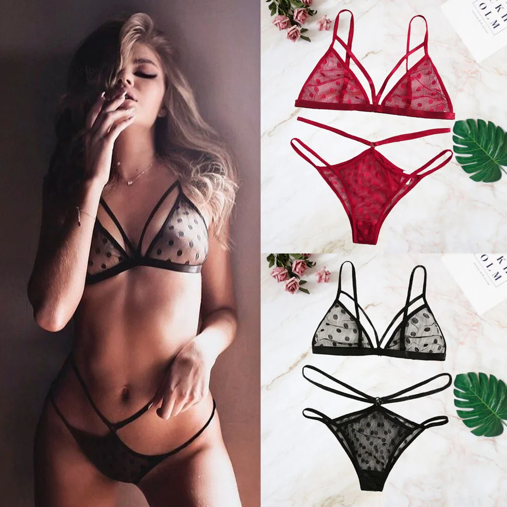 Women Sexy Dot Depth V Transparent Lace Babydoll Erotic Underwear Set Lingerie G-string Plus Size 2022 Sex Costumes | Тематическая