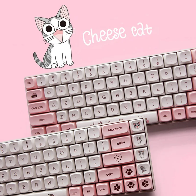 134 Keys Cheese Cat XDA Profile Keycap For Mechanical Gaming Keyboard Cherry Mx Switch PBT Keycaps DYE-SUB Pink Cute Key Caps