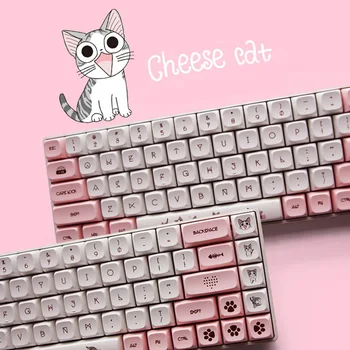 기계식 게임용 키보드용 치즈 고양이 XDA 프로필 키캡, 체리 Mx 스위치 PBT 키캡 염료 서브 핑크 귀여운 키캡, 134 키