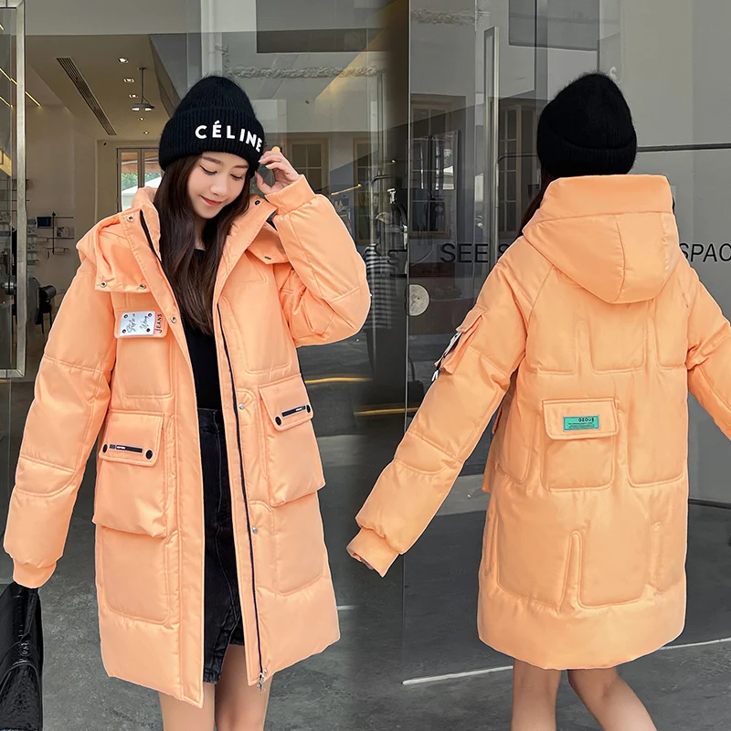 2022 New Loose Cotton Padded Coats Women Winter Hooded Parkas Thick Warm Wadded Jackets Lady Klein Blue White Green Outerwear