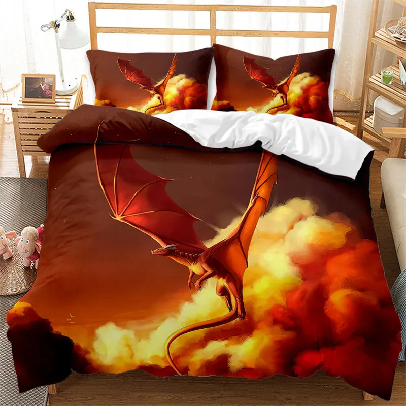 

Flying Dragon Duvet Cover Microfiber Ancient Wild Animal Bedding Set Gothic Theme Monster Comforter Cover For Children Boys Teen