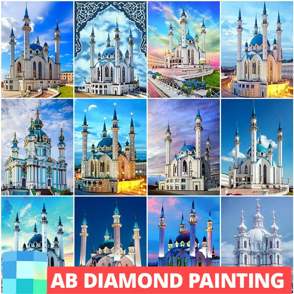 

AB Drills Full Square Mosaic Diamond Painting Mosque Castle Art Cross Stitch Kits Diamond Embroidery Scenery Picture Wall Decor