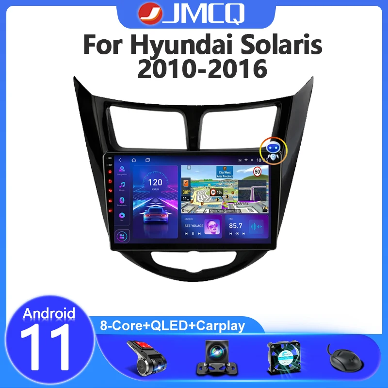 Автомобильная магнитола JMCQ 2 Din Android 11 для Hyundai Solaris Verna Accent 1 2010 - 2016 мультимедийный
