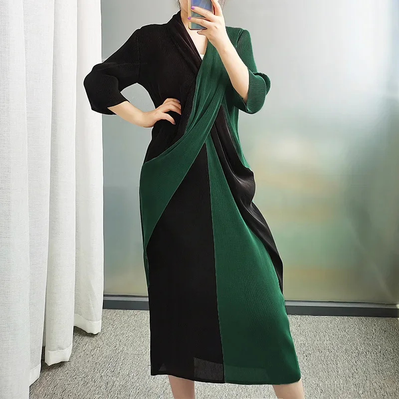 Платье миаке Плиссированное во французском стиле яркое нишевое платье длинное