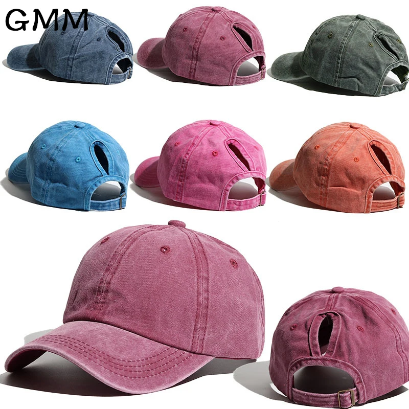 

Cotton Cowboy Cap Solid Color Ponytail Baseball Caps For Women Outdoor Leisure Sunhat Adult Snapback Adjustable Sun Visor Cap