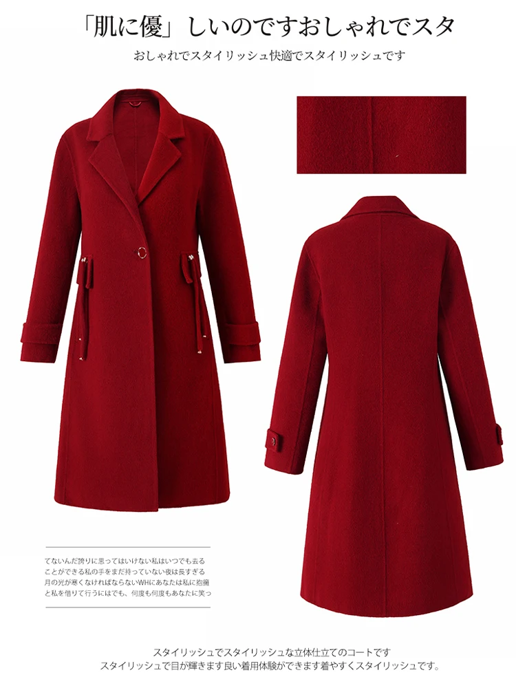 Woodpecker Red Double-sided Cashmere coat Women Winter 2024 New Small Plus size Mid-Length Woolen Jacket
