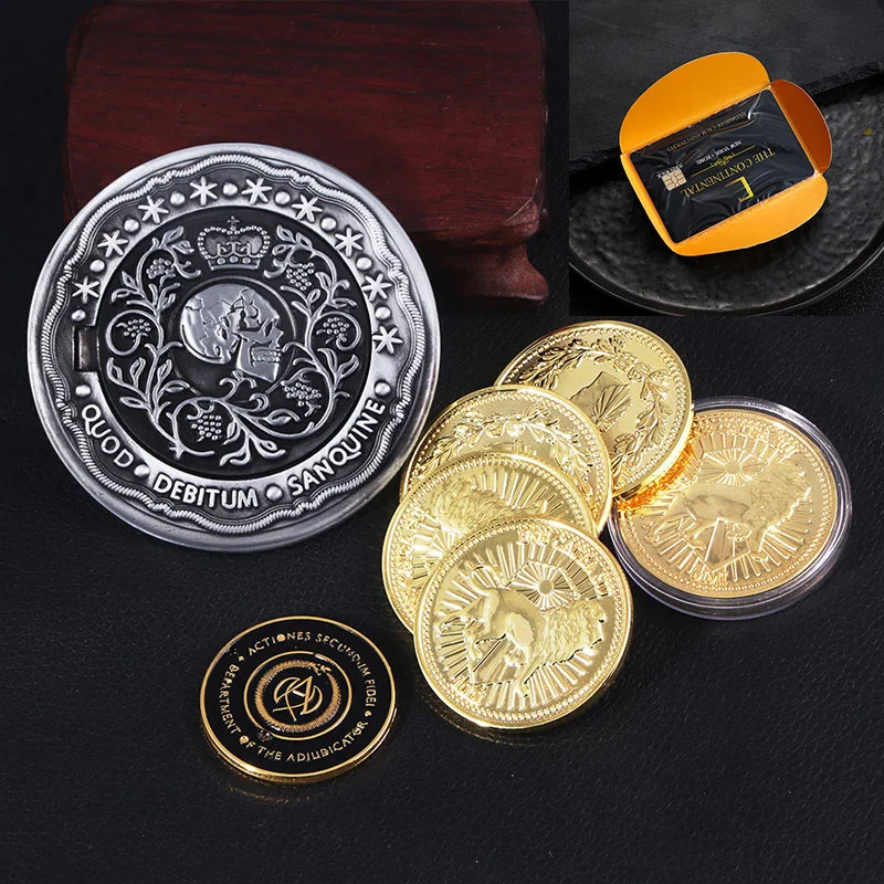 John Wick Blood Oath Marke Gold Coin Continental Hotel Card Adjudicator Black Medallion Cosplay Movie Prop Accessories