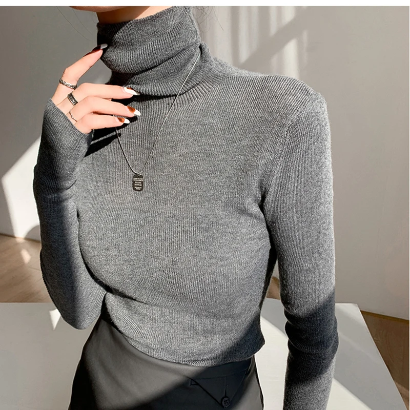 

Bottomed Autumn Winter Turtleneck Knitted Pullovers Sweater Long Sleeve Skinny Korean Fashion Clothing Office Lady