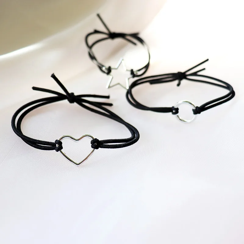 

Round Love For Hair Band Double-layer Knot Alloy Rubber Bands Five Pointed Star Hair Ties Woman College Style Accessories Tie