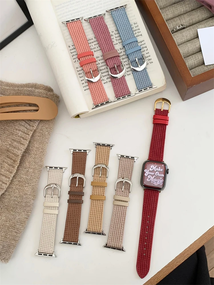 

Original Design Waffle Velvet Leather Strap For Apple Watch 8 6 SE 7 5 4 3 Women Band For iwatch 49mm 41mm 38mm 40mm 42 44 45mm