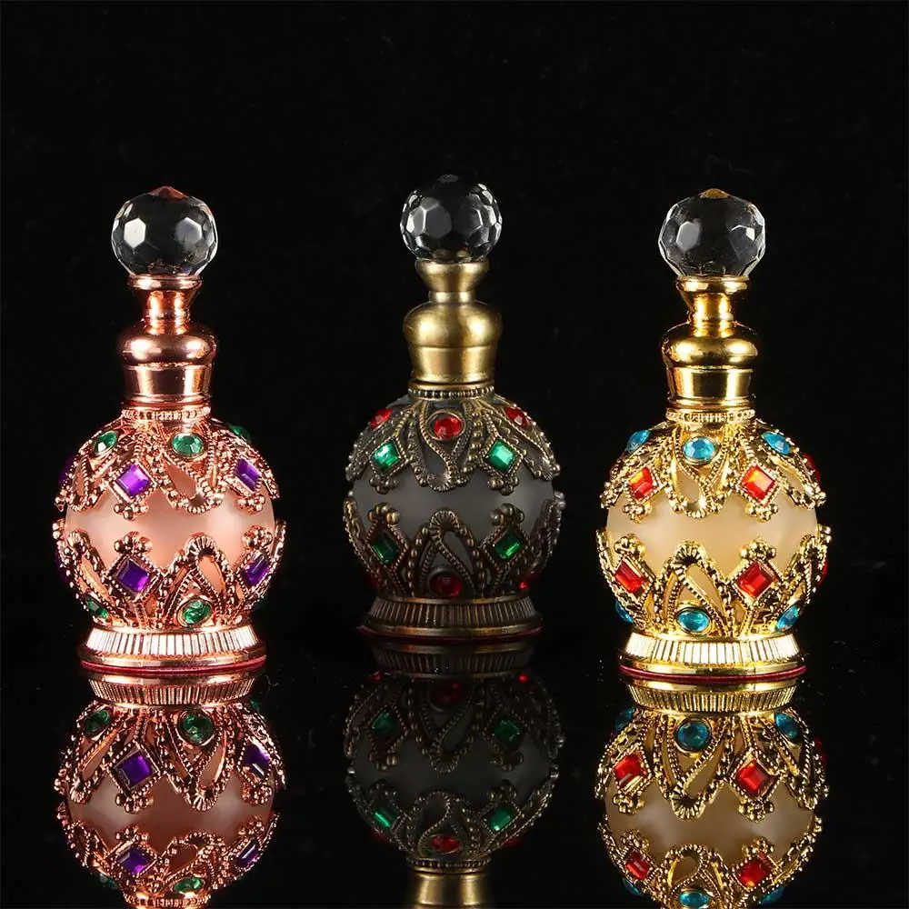 

15ml Vintage Metal Perfume Bottle Arab Style Essential Oils Dropper Bottle Container Middle East Wedding Decoration Gift 1pc