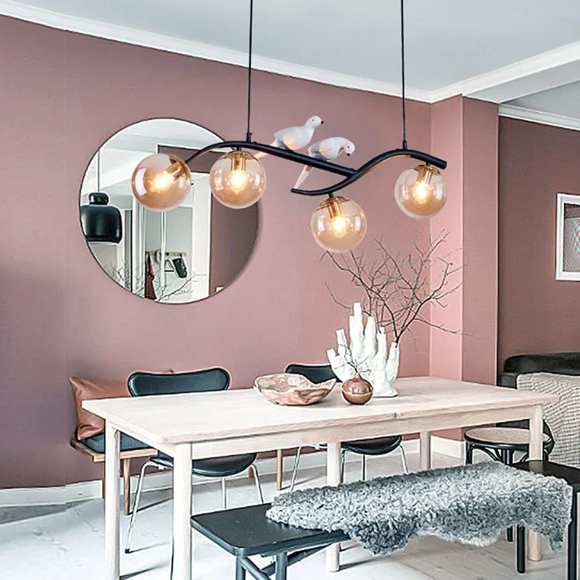 Lampadario Soffitto Moderno светодиодная люстра железная птица стеклянный шар подвесной