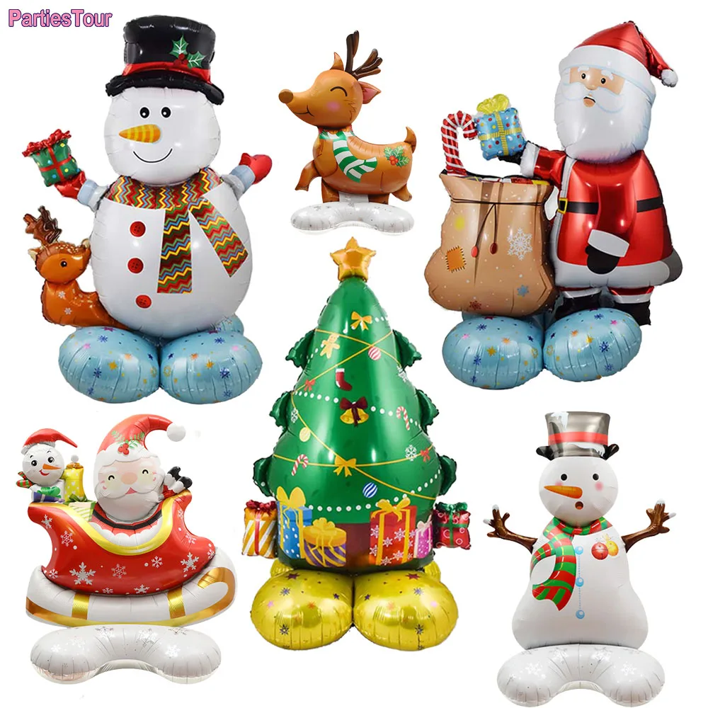 

4D Standing Santa Claus Foil Balloons Snowman Christmas Tree Balloon Window Decoration Arrangement Party Supplies Xmas Balloons