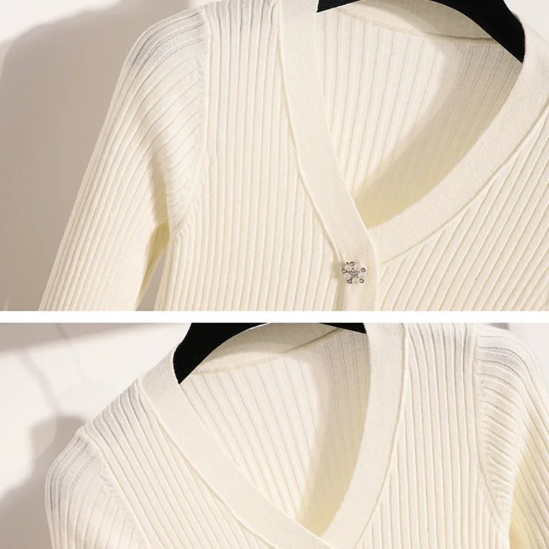 Женское однотонное вязаное платье с V-образным вырезом и длинным рукавом