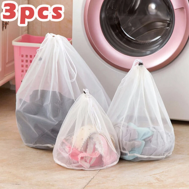 

3pc Drawstring Washing Machine Mesh Laundry Bag Foldable Bra Underwear Socks Wash Net Large Capacity Dirty Clothes Storage Pouch