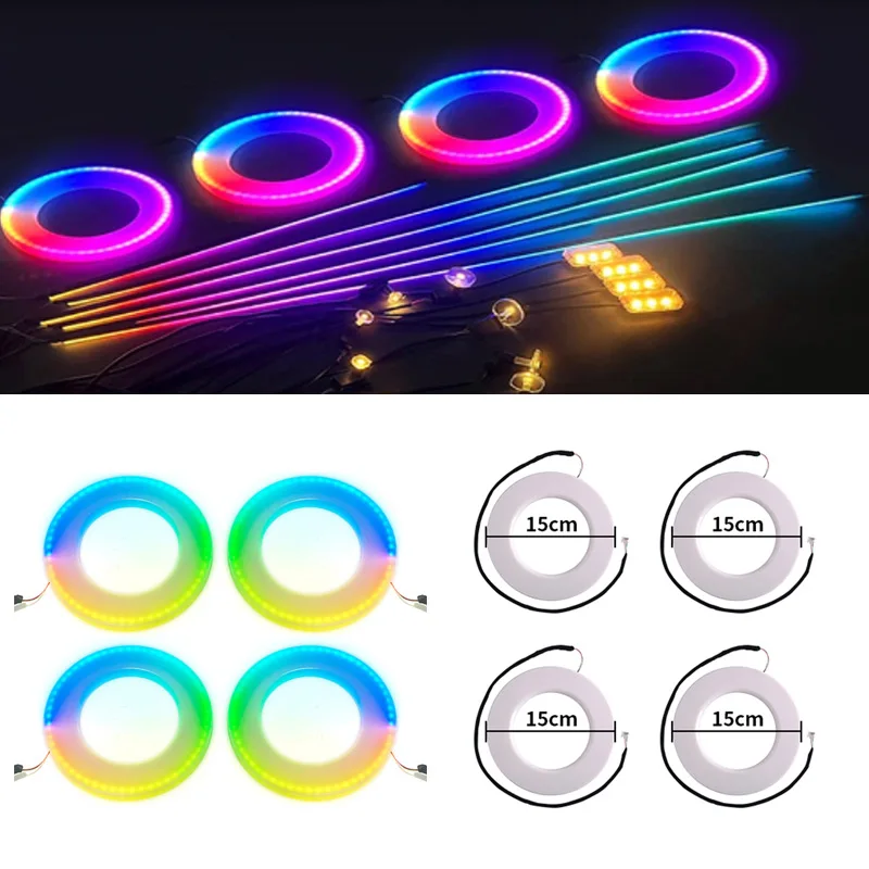 

4PCS Symphony Speakers Speakers Lights 64-color RGB Car Accesorries 15CM RGB Atmosphere Lamp Car Ambient Lights for Vehicles