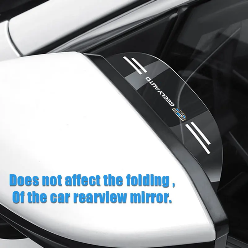 

2Pieces For Geely Auto Logo Flexible PVC Car Rearview Mirror Rain Eyebrow Protector Cover Visor Shade Shield Accessories