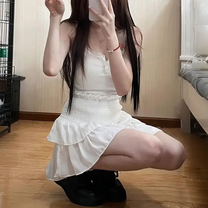 Женская Пышная юбка с завышенной талией белая плиссированная короткая