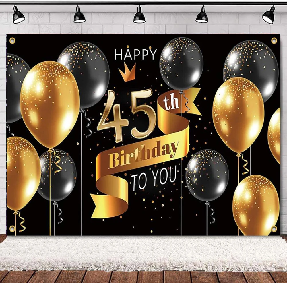 

Фотофон 45-й день рождения для фотосъемки фотообои для мужчин-плакат с черным золотым воздушным шаром