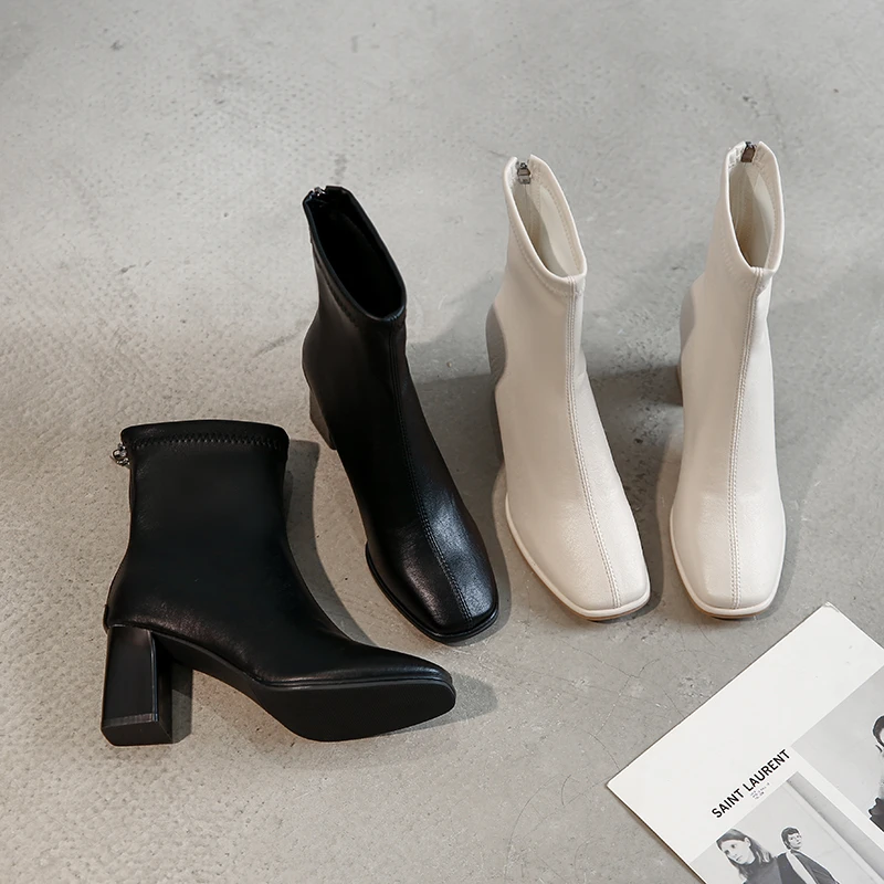 

Женские ботильоны на молнии, зимние теплые ботинки из мягкой кожи на высоком каблуке 6 см, ботинки на низком квадратном каблуке, большие разм...