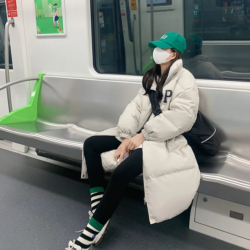 Large Pq knee length new medium length down cotton clothes Women's clothing 2022 winter temperament Versatile heavy cotton