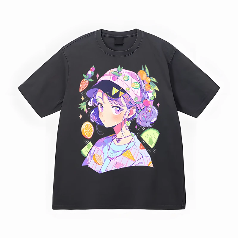 

Women's pure cotton fruit-themed collection loose-fitting versatile couple's T-shirts with a Purple Fruit Girl