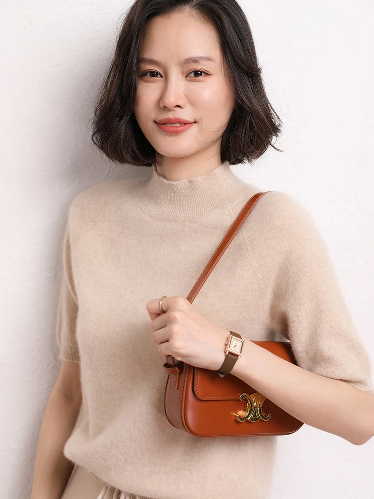 Весенне-летний женский тонкий кашемировый свитер пуловеры с короткими рукавами