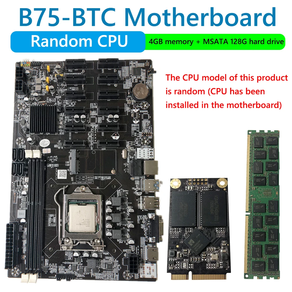 

Материнская плата для майнинга B75 BTC + случайный процессор LGA1155 4 Гб адаптер Поддержка 2XDDR3 MSATA B75 USB BTC Майнер материнская плата аксессуары для м...