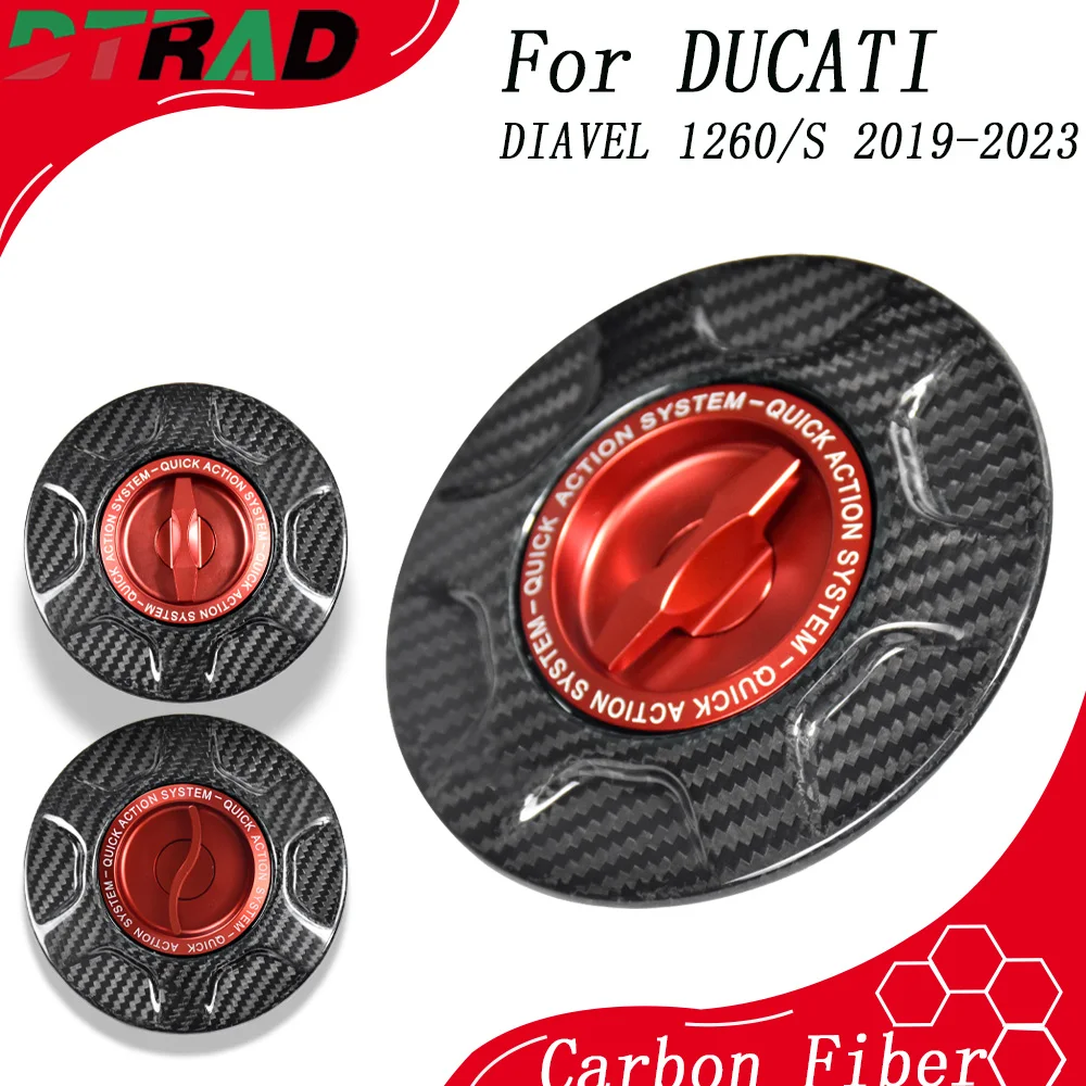Фото Гоночная быстросъемная крышка топливного бака для DUCATI DIAVEL 1260/S 2019-2023, 1260 LAMBORGHINI, карбоновая, с замком, для бензина и масла №1