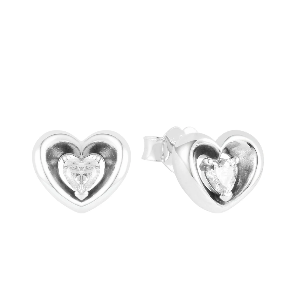 

2023 New Radiant Heart & Floating Stone Stud Earrings 100% 925 Sterling Silver Jewelry for Women Bijoux Brincos Free Shipping