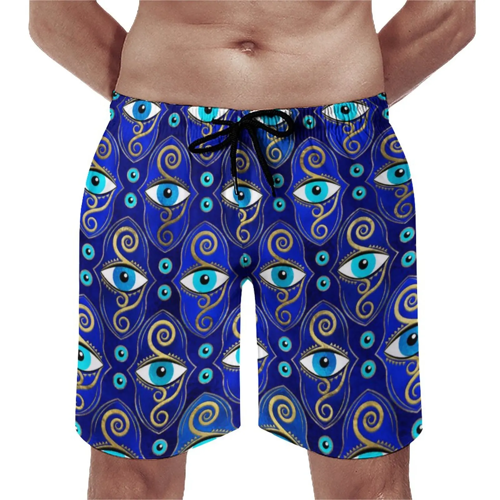 

Летние пляжные шорты синего цвета с изображением греческого амулета