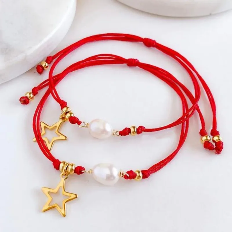 

KKBEAD Lucky Red String Bracelets Jewelry Star Charm Bracelet for Women Jewellery Natural Pearl Pulseras Mujer Moda 2023 Fashion