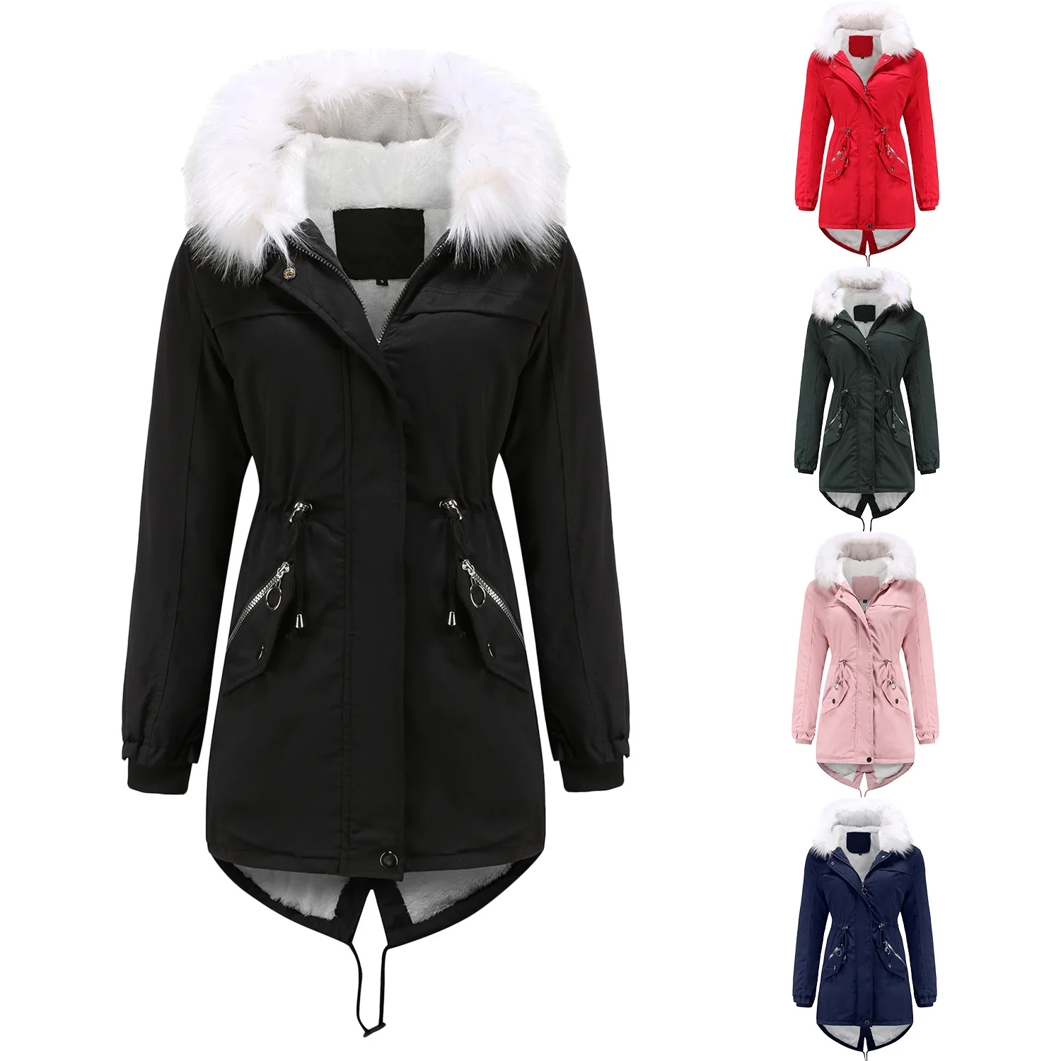 Parker Women's Large Medium Long Plush Cotton Jacket Women's Warm Belt Wool Collar Loose Winter Coat and  Winter Jacket Women