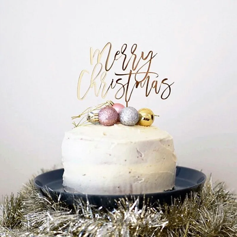 

Золотой стиль, веселая фотография, акриловый топ для Рождественского украшения тортов, праздвечерние чные принадлежности, Новогоднее украшение