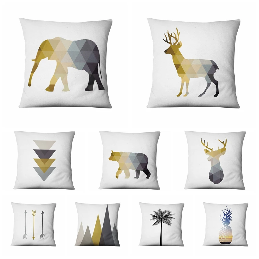 

Simple Geometry Animal Printed Pillowcase Deer Bear Home Pillow Decoration Almofadas Decorativas Para Sofa Throw Pillows 45*45