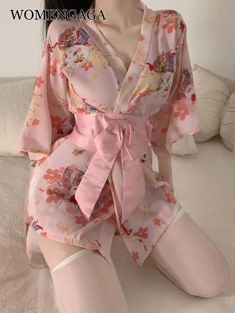 

Милое кимоно женский ночной клуб японская девушка свободный сексуальный халат большая бабочка Бант Высокая талия мини платье сексуальные ...