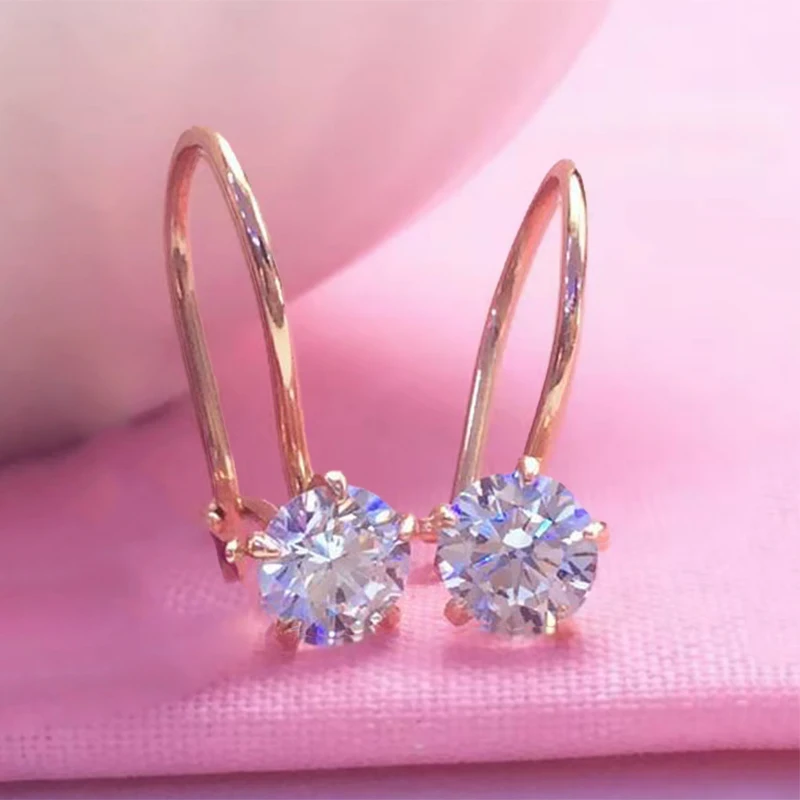 

585 purple gold five-claw inlaid crystal earrings for women light luxury and exquisite 14K rose gold engagement jewelry